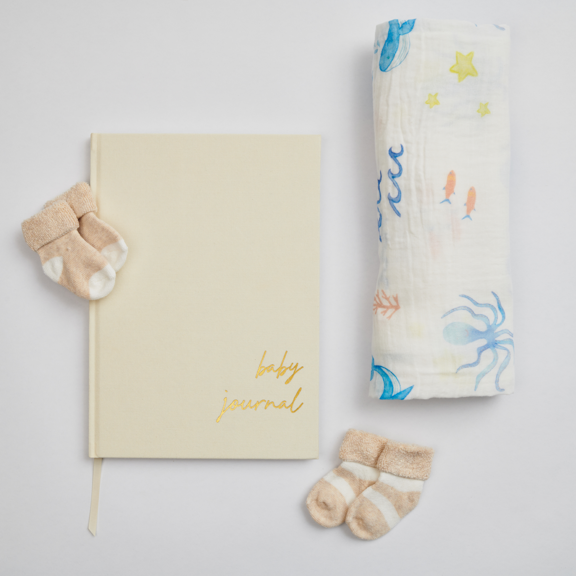 Baby Journal and Organic Muslin Wrap Bundle
