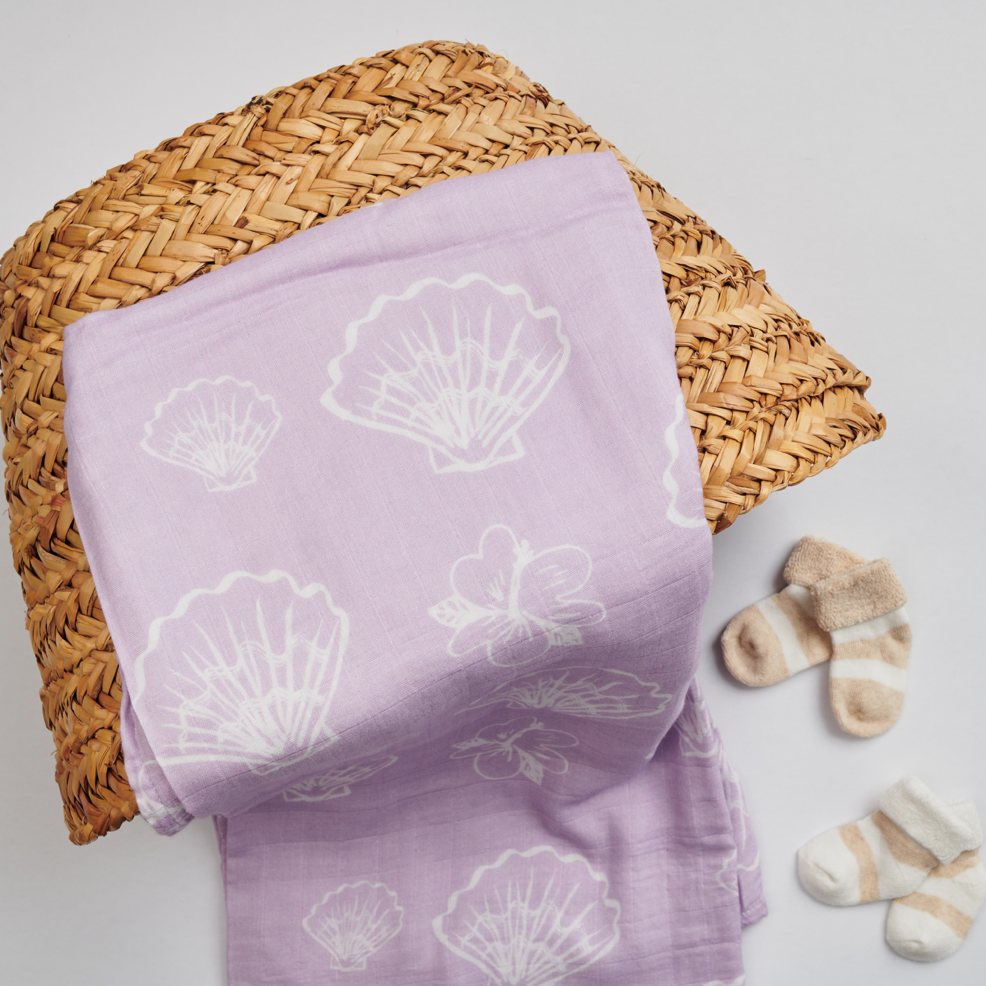 Twin Pack, Organic Baby Muslin Wraps (Meadow Flowers, Lilac Shells)