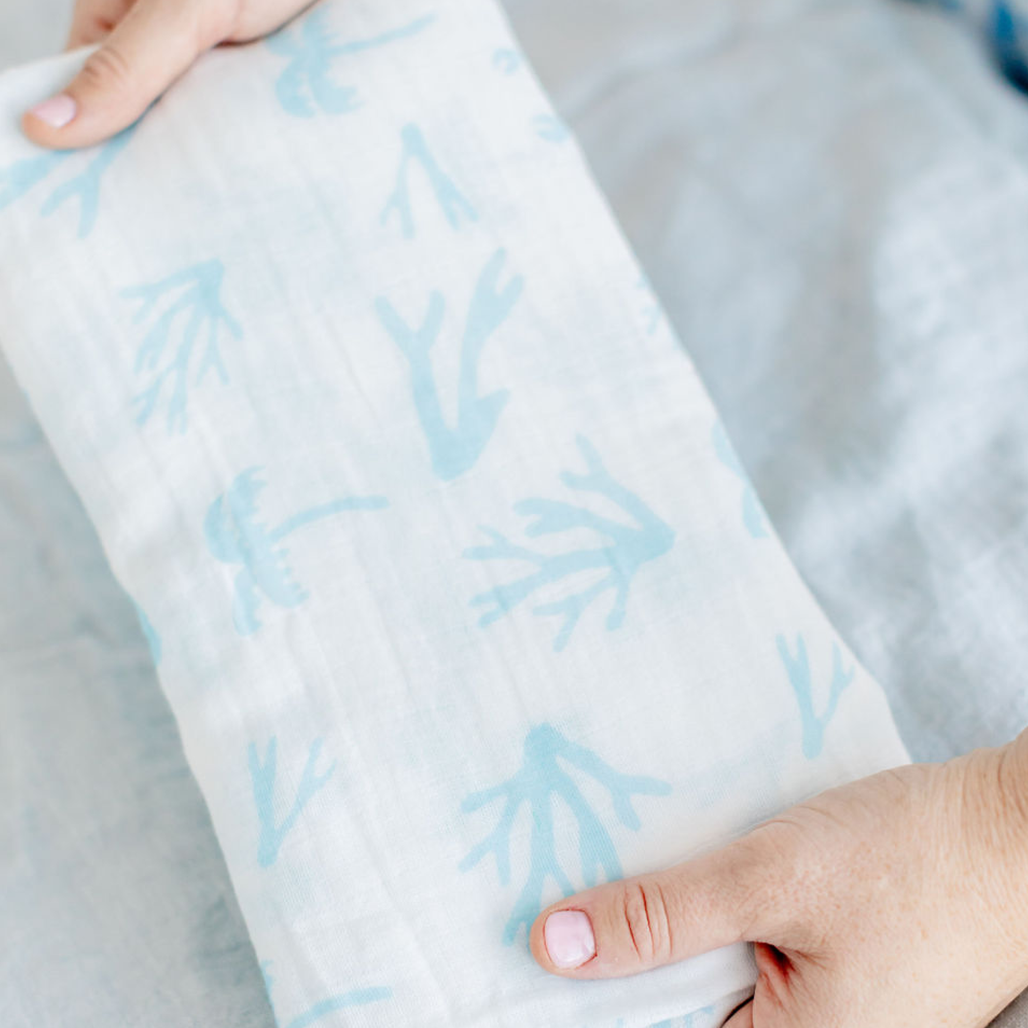 Twin Pack, Organic Baby Muslin Wraps (Under the Sea, Blue Palms)