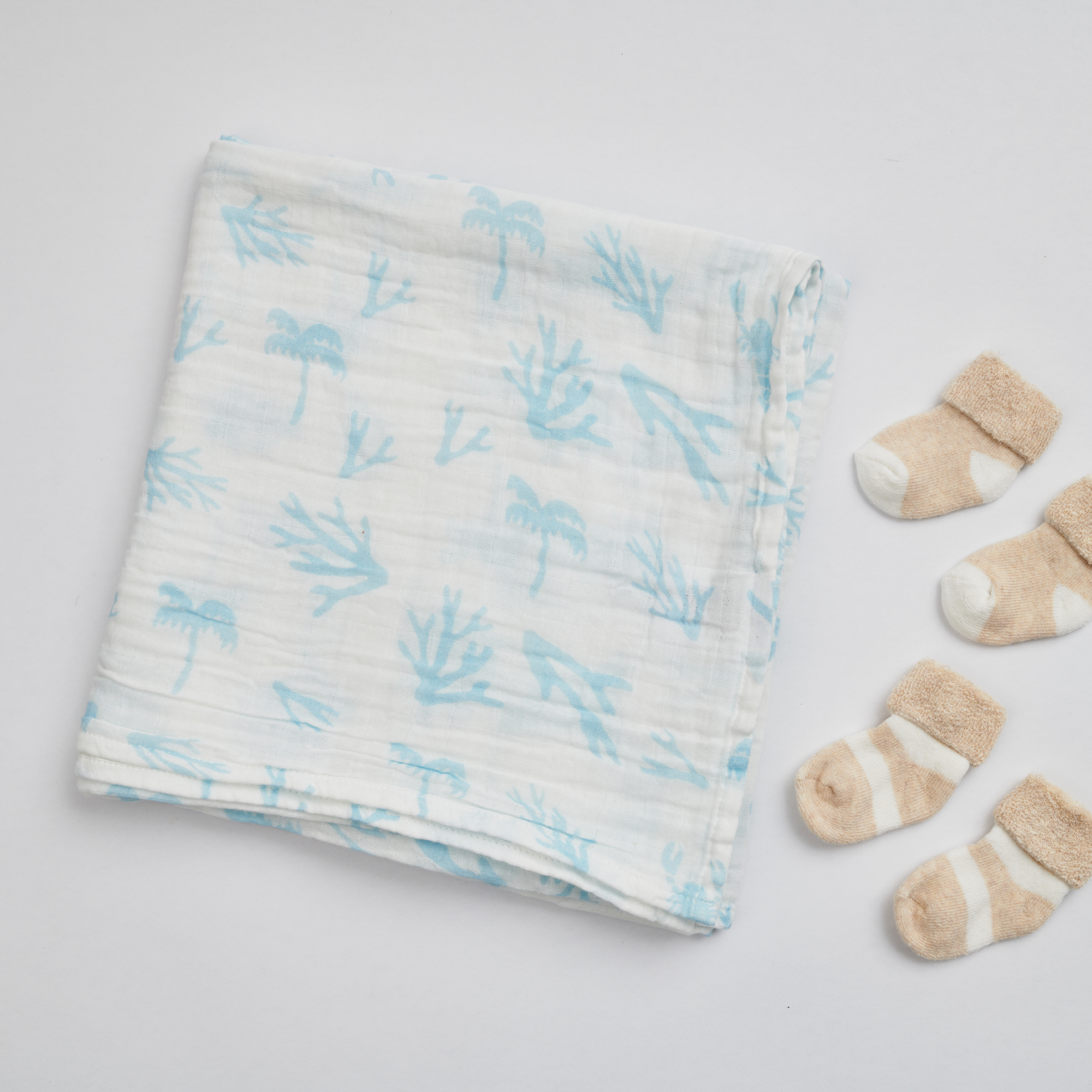 Organic Baby Muslin Wrap (Blue Palms)