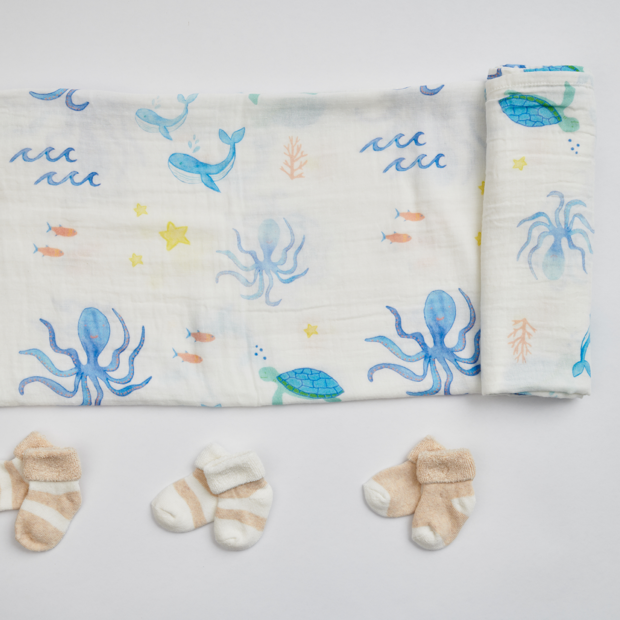 Organic Baby Muslin Wrap (Under the Sea)