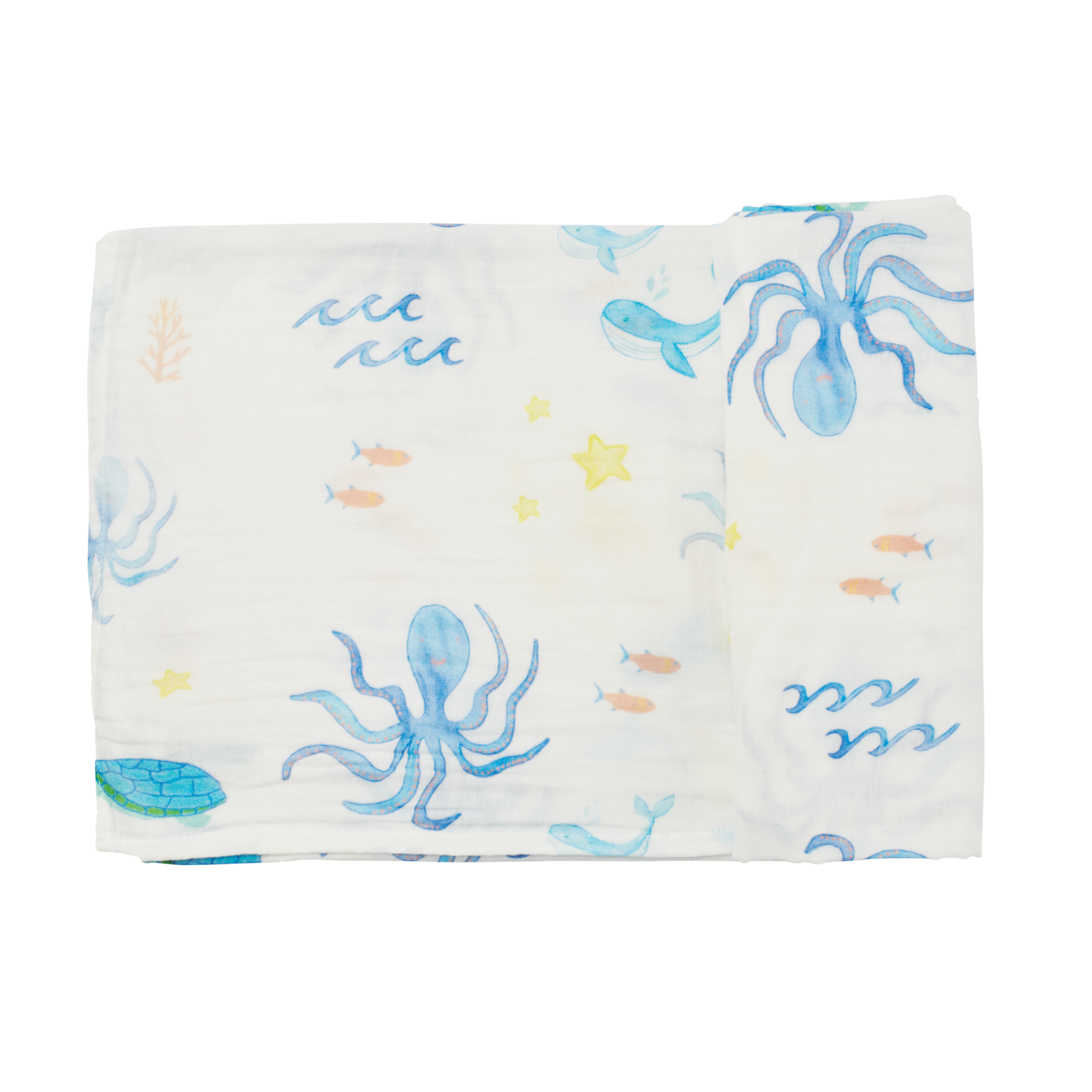 Twin Pack, Organic Baby Muslin Wraps (Under the Sea, Blue Palms)