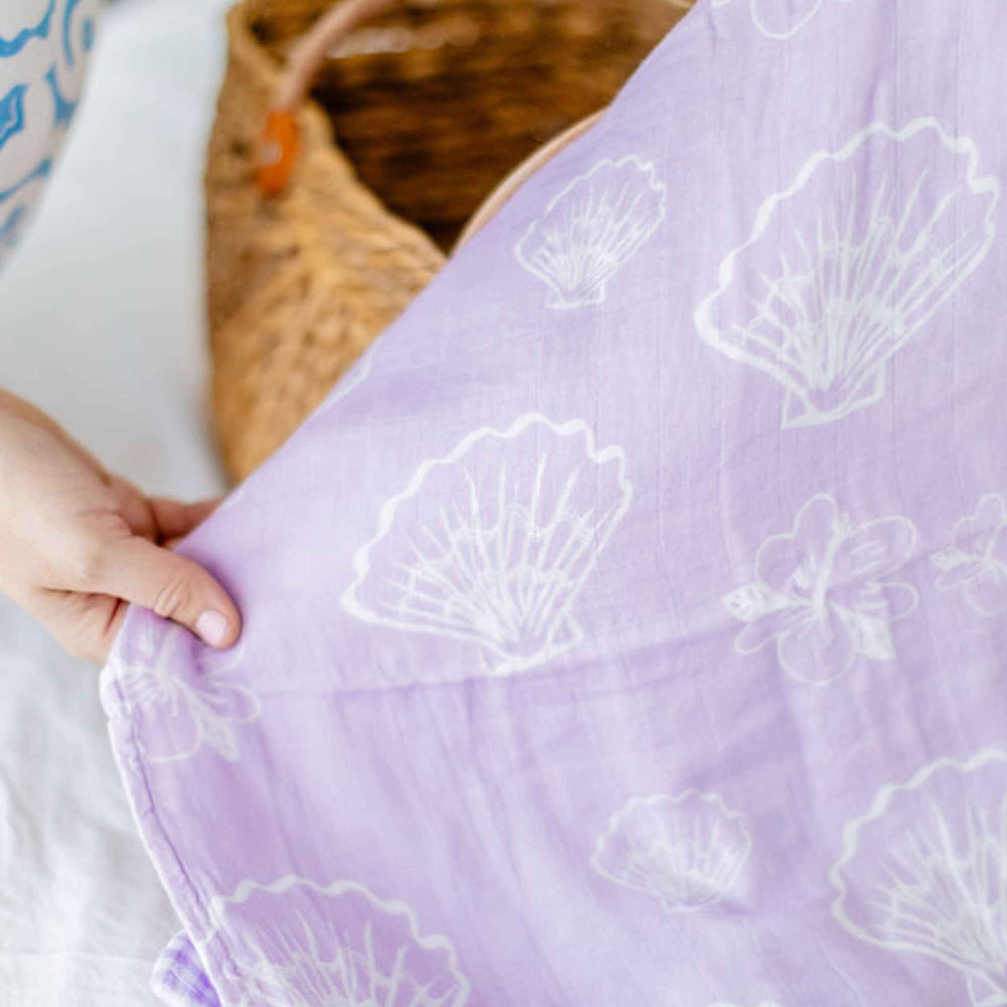 Organic Baby Muslin Wrap (Lilac Shells)