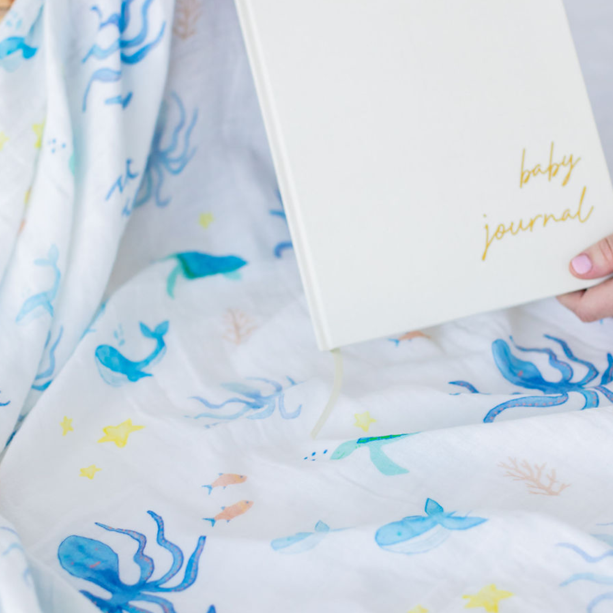 Baby Journal and Organic Muslin Wrap Bundle