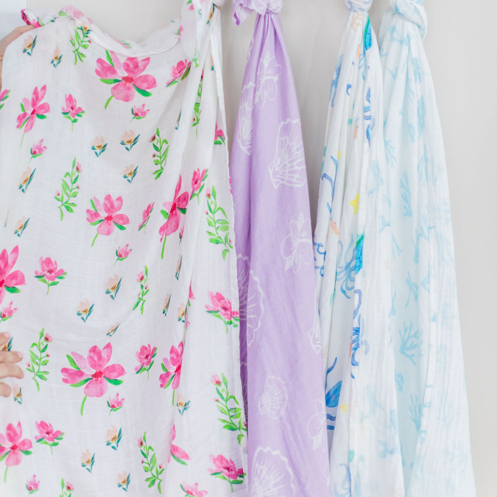 Twin Pack, Organic Baby Muslin Wraps (Meadow Flowers, Lilac Shells)