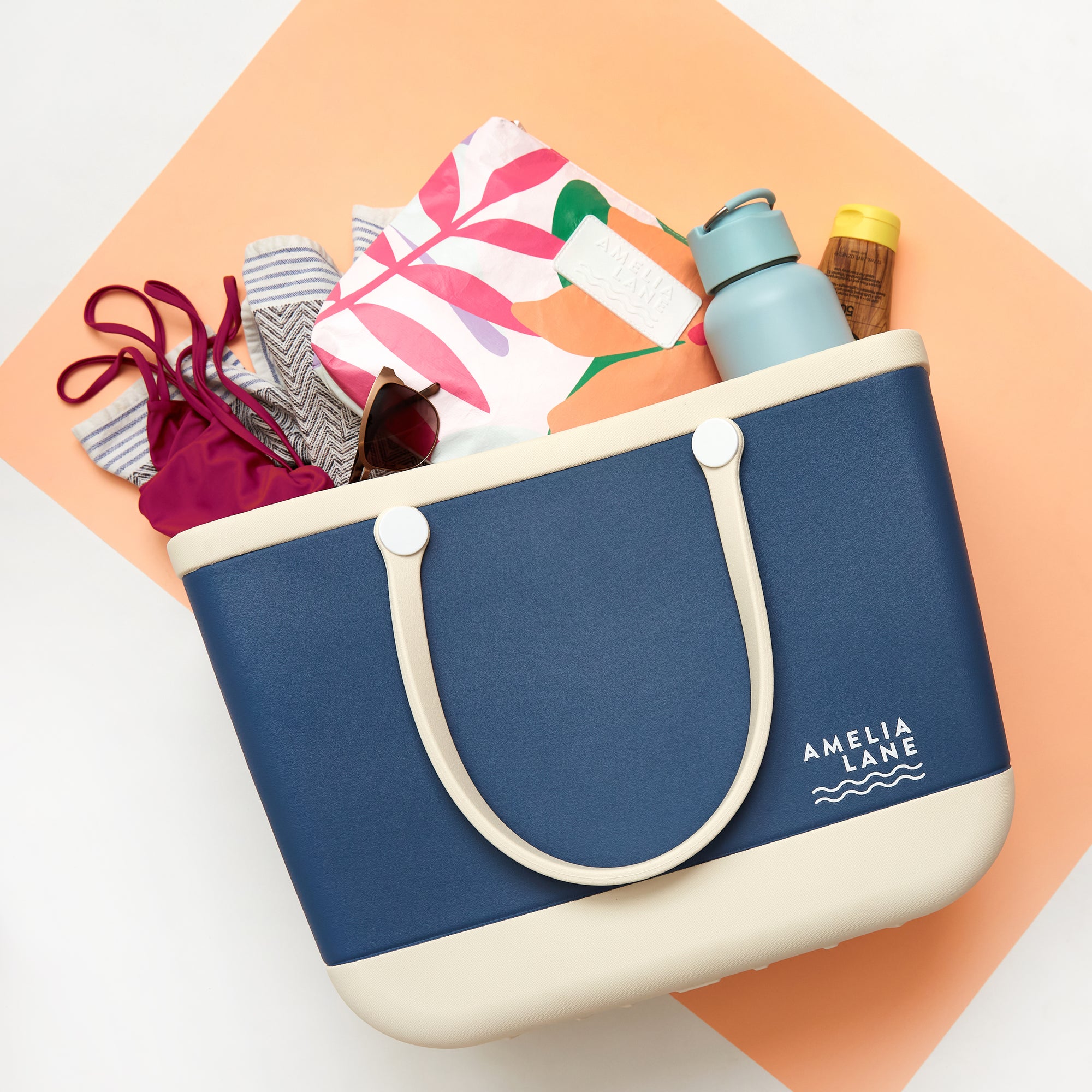 Beach Tote Bag, Navy + Soft White